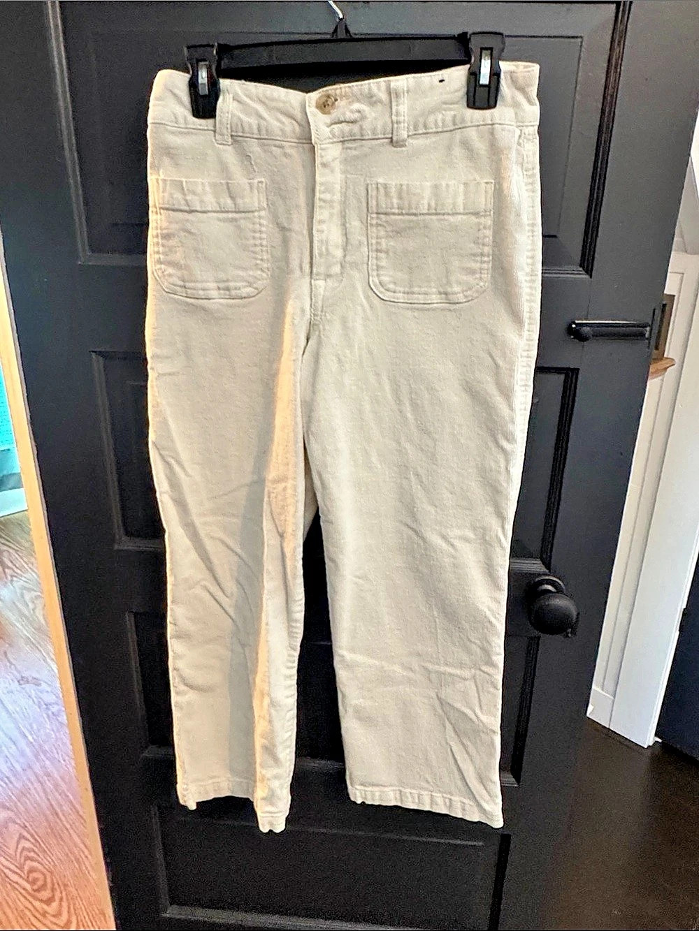 maurices Corduroy High Rise Patch Pocket Wide Leg Pant Cream Size 6